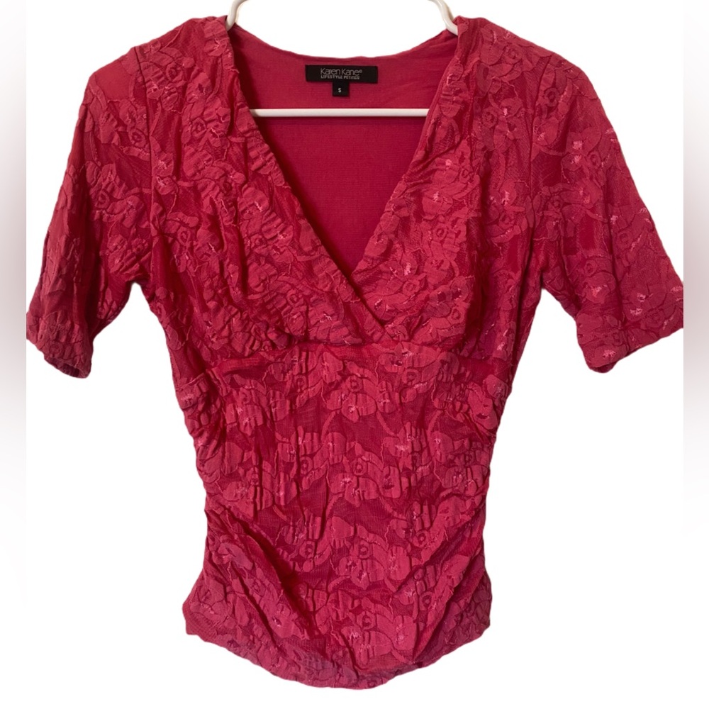 Pink lace cinched blouse